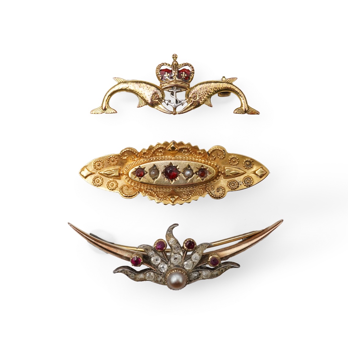 Three brooches, 19th and 20th century